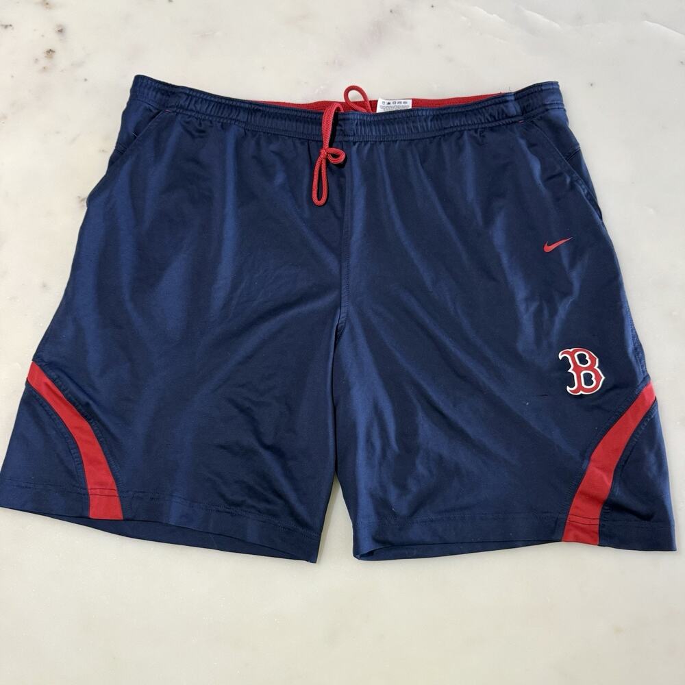 Nike Men’s L Dri-Fit Boston Red Sox Athletic Shorts 7.5” Inseam Navy Blue Red